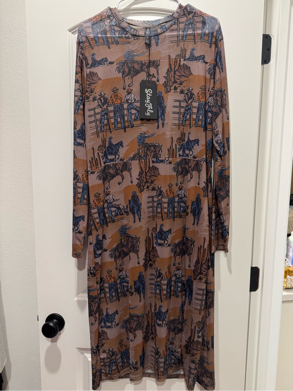 Stargazy Women's Brown Western-Print Midi Dress